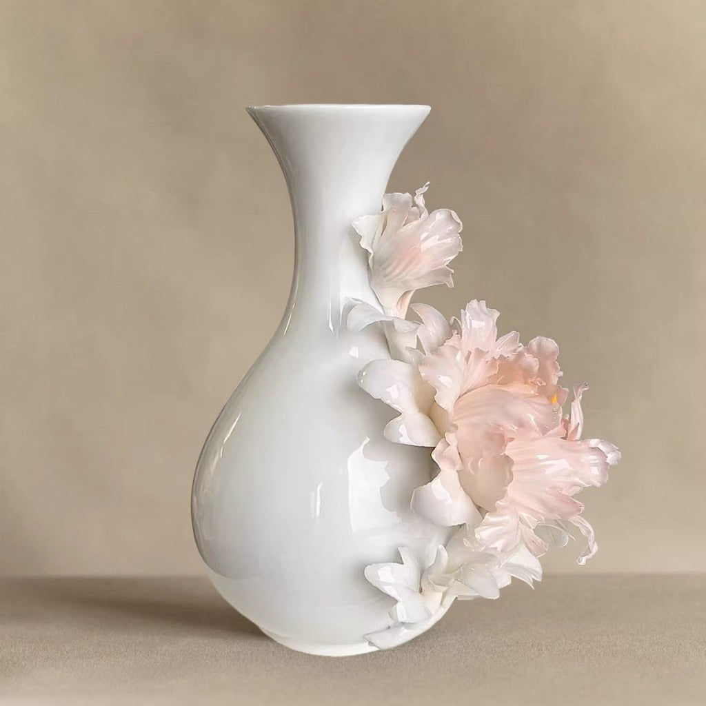Handcrafted Heritage Ceramic Peony Vase – Blossoms Growing from the Surface | Zen Ara Grove