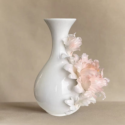 Handcrafted Heritage Ceramic Peony Vase – Blossoms Growing from the Surface | Zen Ara Grove