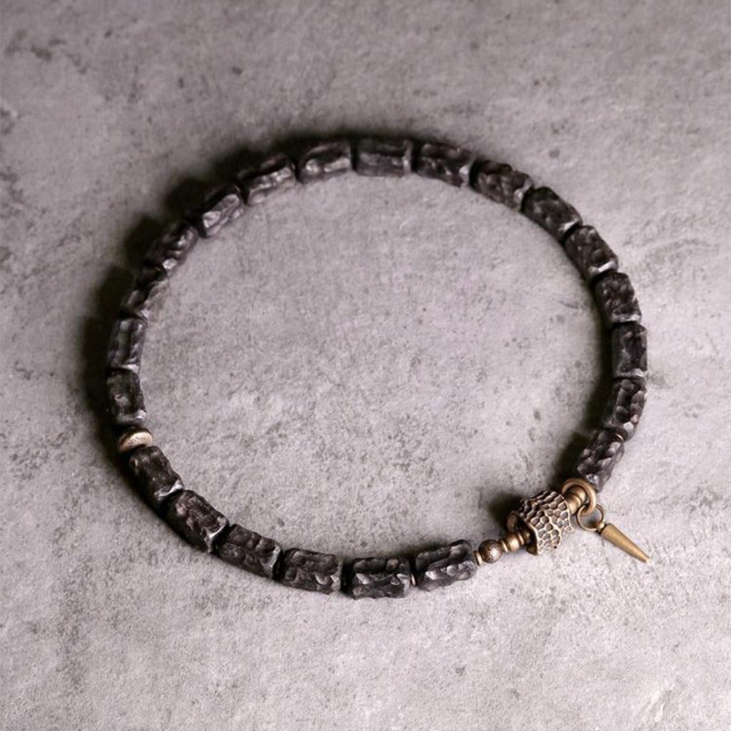 Ebony Wood Grain Twin-Strand Wrist Mala | Zen Ara Grove